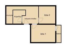 2 izbový byt,52 m2, Golianova